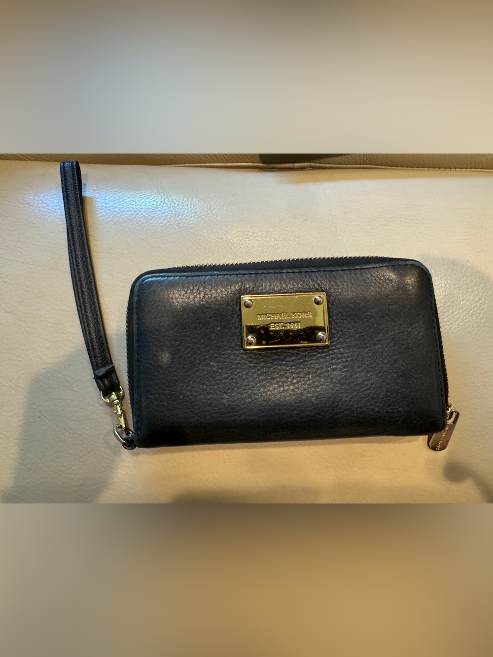 Michael Kors Black Leather Coin Pouch Wallet with Gold Zipper